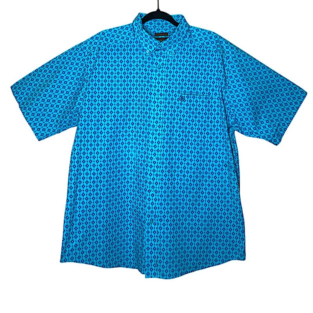 Ariat Blue Patterned Casual Button Down Shirt - image 1